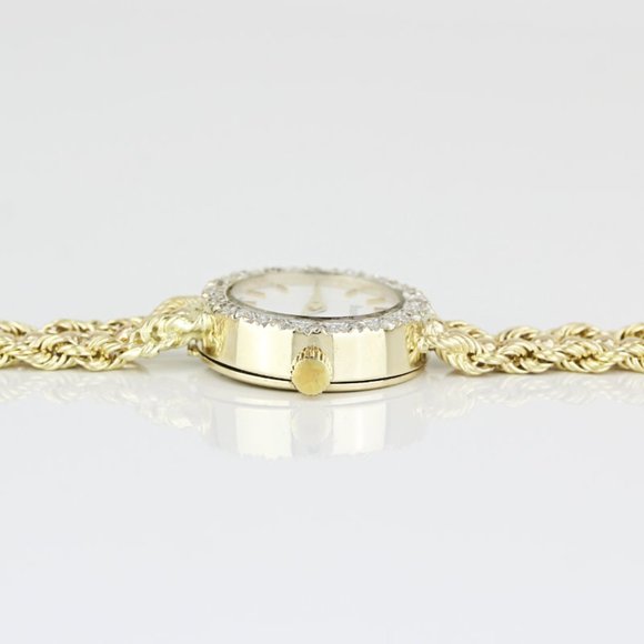 Vintage 14K Yellow Gold & Diamond Bulova Ladies Rope & Bead Bracelet Watch - Picture 6 of 9